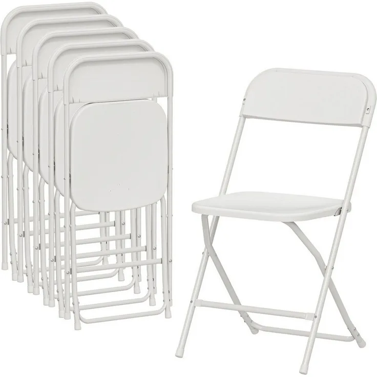 HOMCOM Klappstuhl faltbare Stühle, Stahlrahmen, vielseitig einsetzbar (Bürostuhl, 6 St), für Esszimmer, Wohnzimmer, Weiß