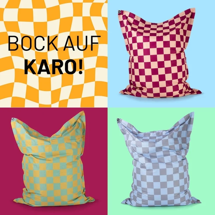 Lumaland 'Karo' Sitzsack XXL für Outdoor & Indoor, Polyester, Pfirsich/Rot, 380 l – Bild 10