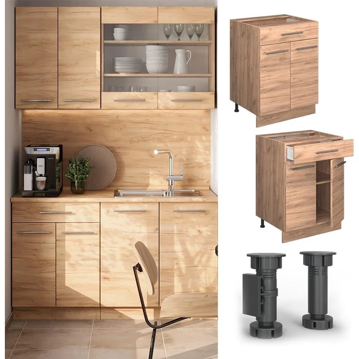 Küchenunterschrank Fame-Line Goldkraft Eiche 60 cm mit Schublade, AP Eiche Vicco – Bild 4