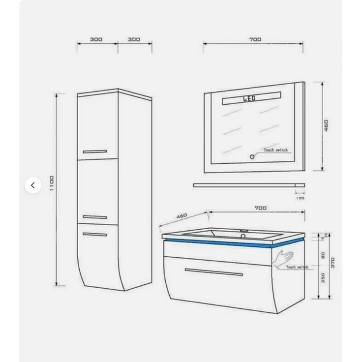 Homeline Badmöbel-Set Badmöbel Set Weiß Hochglanz lackiert LED System tauschsystem, (Komplette Set ohne wasch dich Armatur und Ablaufgarnitur, 5-St, Set Angebot), Hochglanz lackiert tauschsystem inklusiv LED – Bild 4