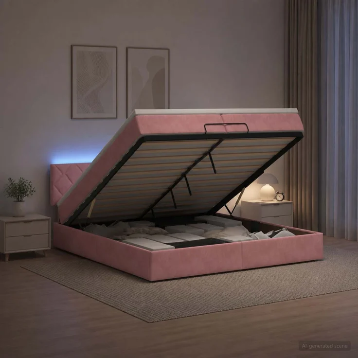 vidaXL Ottoman-Bett mit Matratze und LED Rosa 200 x 200 cm Samt 3457238 – Bild 4