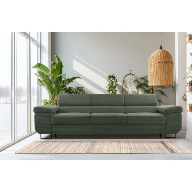Selsey 'Capurso' Schlafsofa mit verstellbaren Kopfstützen und Stauraum, Cord, Olivgrün – Bild 2