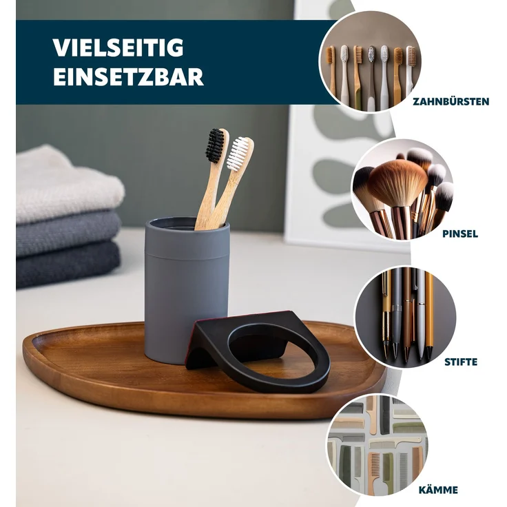 bremermann Bad-Accessoires Set SAVONA 4tlg. bestehend aus 1x Seifenspender, 1x Becher, 1x WC-Garnitur, 1x Kosmetikeimer aus Kunststoff in Grau – Bild 5