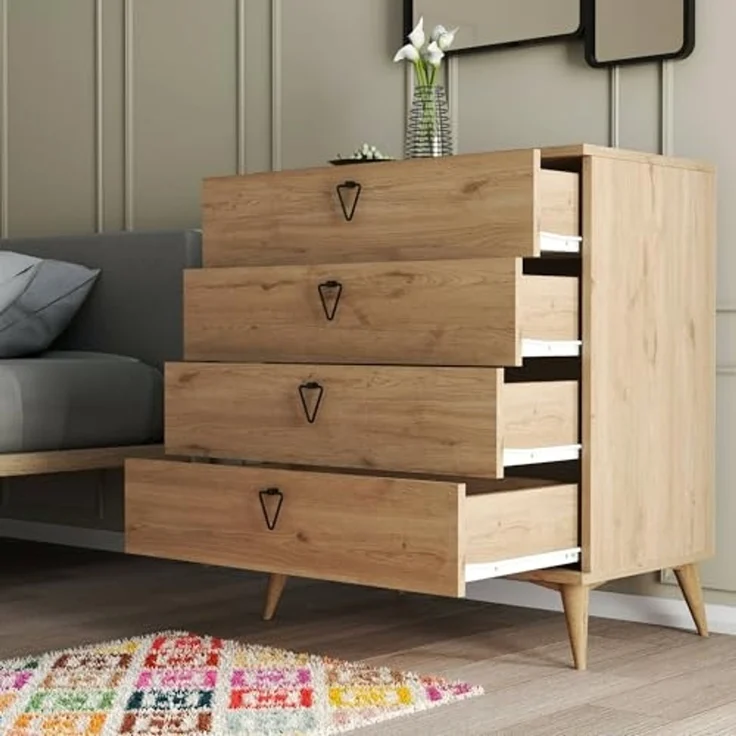 Dmora - Kommode Sualocin, Mehrzweckkommode, Schlafzimmerkommode, Schrank mit Schubladen, 80x45 h91 cm, Eiche – Bild 4