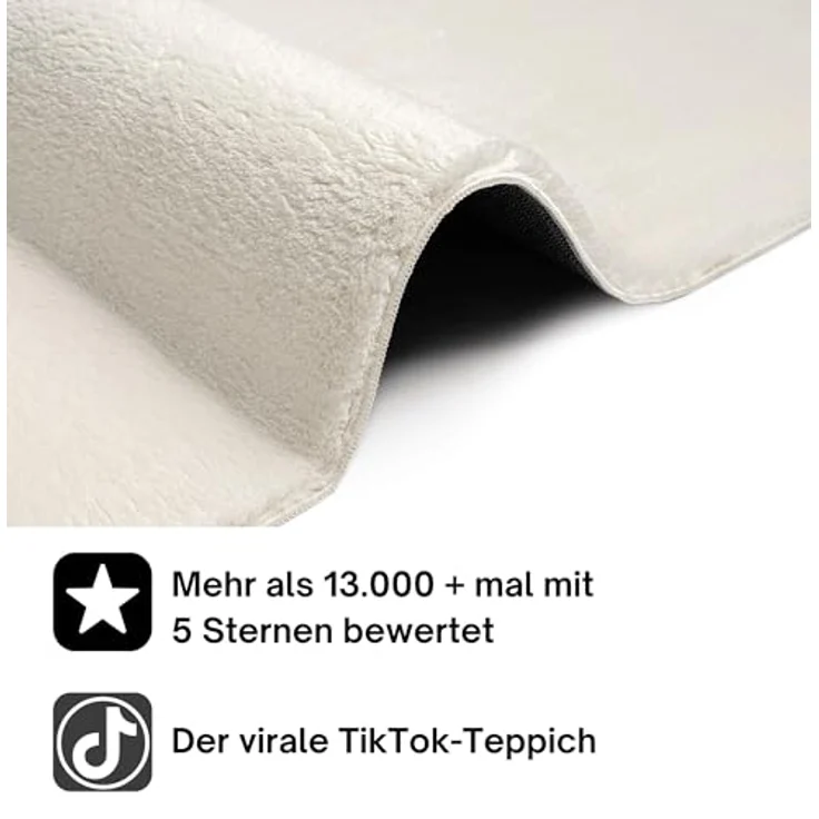 the carpet Relax Moderner Flauschiger Kurzflor Teppich, Anti-Rutsch Unterseite, Waschbar bis 30 Grad, Super Soft, Felloptik, Creme, 140x200 cm Oval – Bild 4