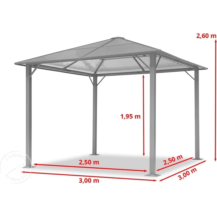 TOOLPORT Gartenpavillon 3x3 m Polycarbonat Dach ca. 6 mm - Hardtop Pavillon mit 4 Seitenteilen und Moskitonetzen in crème – Bild 9