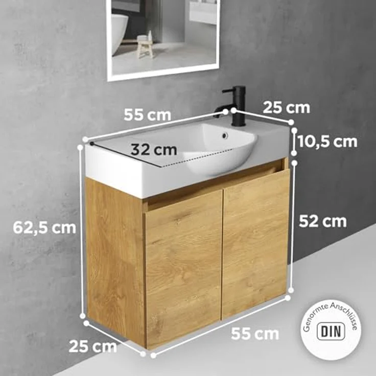 Alpenberger Badmöbel-Set Gäste WC Waschbecken mit Unterschrank 55 cm Breit, (Badezimmer Schrank, Waschtisch mit Unterschrank), Waschbeckenunterschrank mit Softclose Funktion – Bild 3