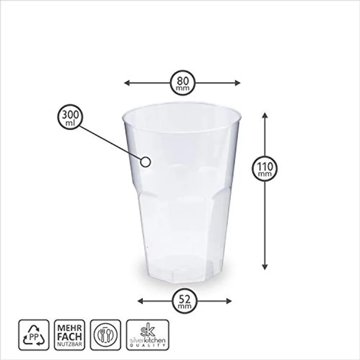 Silverkitchen 30x Cocktail Becher 0,3 L transparent aus PP 6-eckig Made In Germany Hartplastik Trinkbecher bruchsichere Cocktailbecher mehrweg (Single) – Bild 5