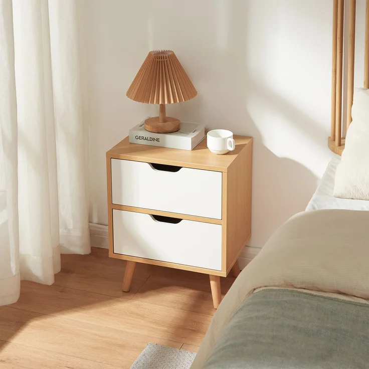 Nachttisch Bordkak mit 2 Schubladen 50x40x30 cm Eicheoptik/Weiß [en. casa] – Bild 1