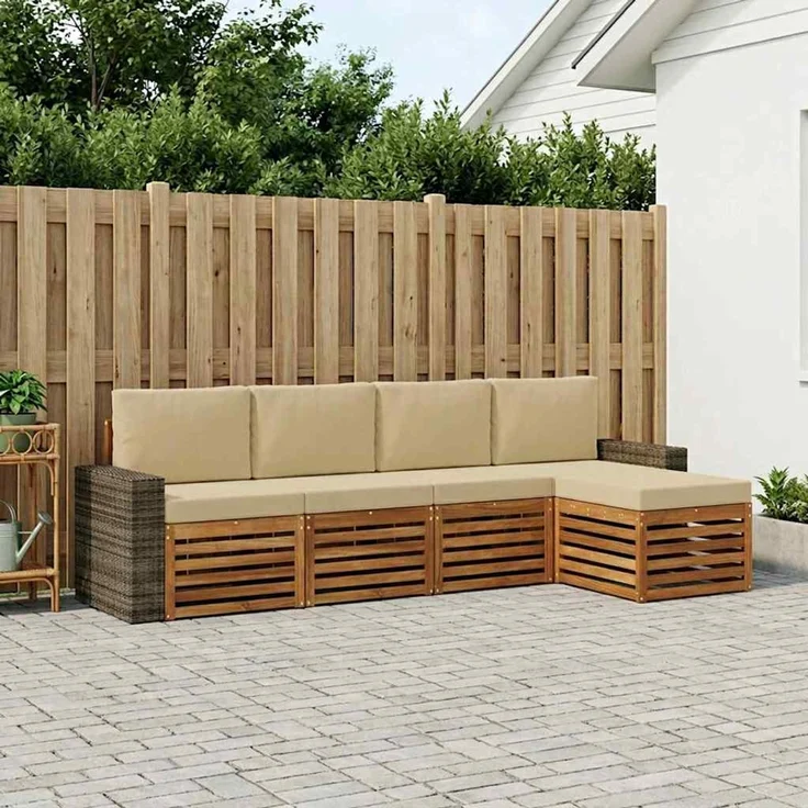 vidaXL Outdoor-Sofagarnitur 5 stk. 5-Sitzer Natur und Beige 3384249 – Bild 1