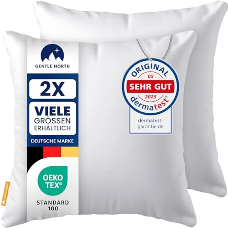 Gentle North Kopfkissen (50x50 cm groß) - 2er Set Kissen für Bett und als Dekokissen - Mit Reißverschluss für Füllung - Sofakissen - Zierkissen für Couch und Sofa - Ökotex - Waschbar bis 60° - Weiß – Bild 2