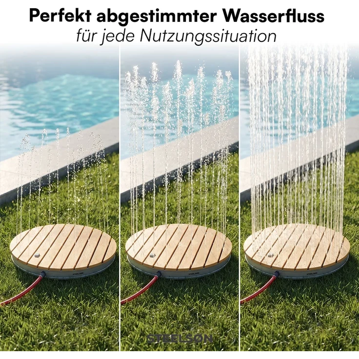 STEELSØN 'Samaya' Bodendusche rund, Gartendusche hellbraun/silber, Campingdusche wetterfest, Saunadusche, Fontänenhöhe bis zu 4m, inkl. Fußrad – Bild 4