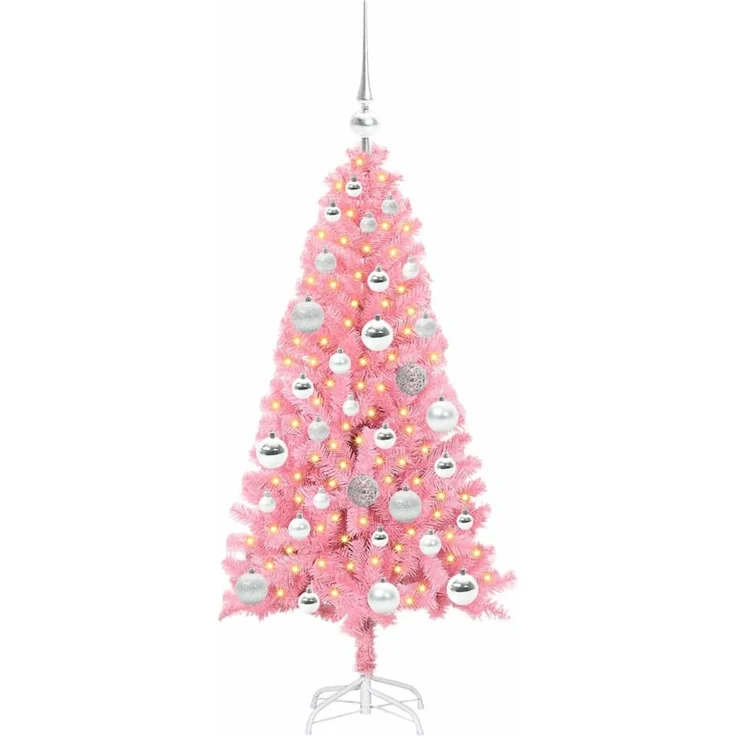 vidaXL Weihnachtsbaum mit LED-Beleuchtung Rosa 120 cm PVC und Stahl 3396412 – Bild 3