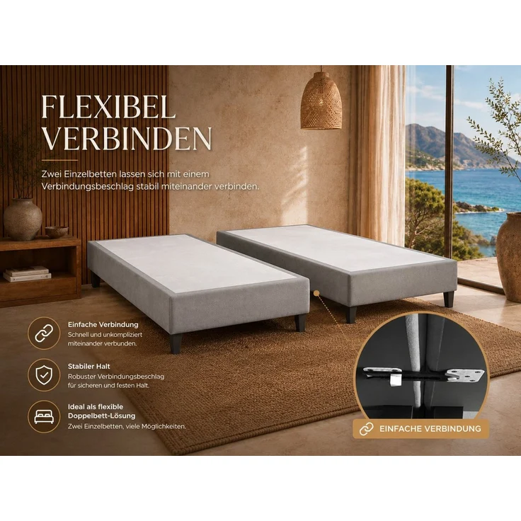 Best for Home Boxspringbett Boxspringbettgestell aus Massivholz in verschiedenen Größen (Bettgestell / Seniorenbett / Jugendbett / Kinderbett, Bettgestell ohne Matratze, optional mit Kopfteil), Massivholzrahmen, Trinity-Stoffbezug, wasserdicht, abriebfest – Bild 4