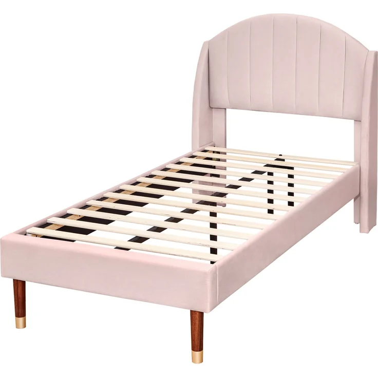 EINHOM Polsterbett 90 x 200 cm mit Lattenrost und Kopfteil, Jugendbett, Einzelbett, Holzlattenunterstützung, Einfache Montage, Samt, Rosa, (Ohne Matratze) – Bild 7