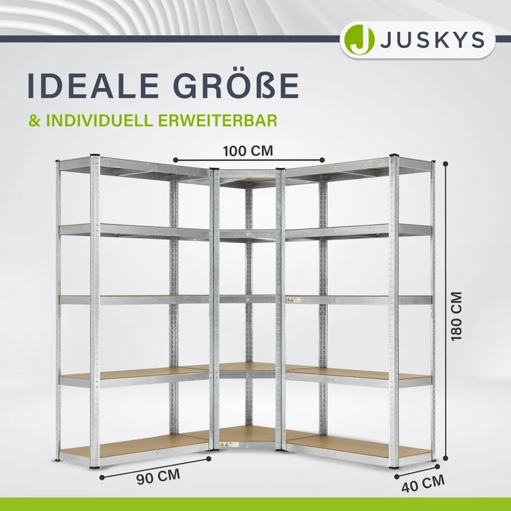 Juskys 3er Metall-Regalsystem, 15 Böden aus MDF, Silber – Bild 2