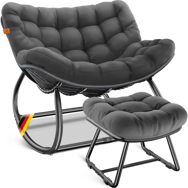KESSER® Schaukelstuhl für drinnen & draußen ergonomischer Schaukelsessel | maximale Belastung von 120kg Relaxsessel mit Rutschfesten Füßen, Witterungsbeständig | Ideal für Balkon, Garten & Wohnzimmer Anthrazit, XXL Chillexer Pro – Bild 1
