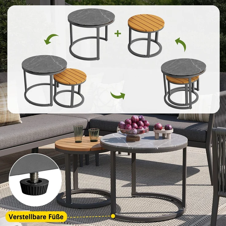 Merax Gartenlounge-Set für 5-6 Personen, 6-Sitzer Gartenmöbel-Set Sitzgruppe mit 2 stapelbaren Couchtische, grau – Bild 7