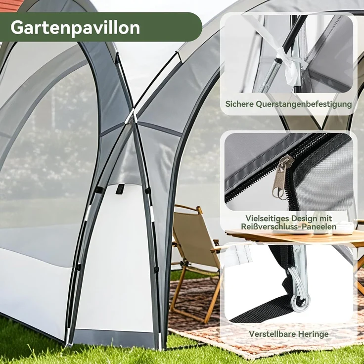 Aoxun Event Shelter Pavillon mit Seitenwänden, Strandzelt Partyzelt, Veranstaltungszelt mit Türen und Fenstern, Wasserdicht (2000 mm), UPF 50+, 3,5X 3,5X 2,3m, Grau – Bild 7