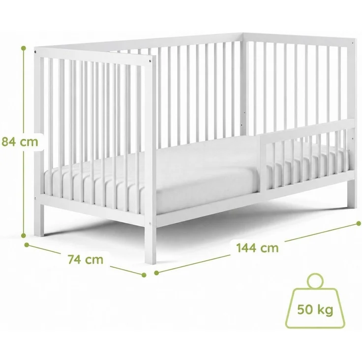 Kids Collective Babybett Kinderbett Gitterbett Baby Bett mit Rausfallschutz 60x120 70x140, stabiles Buchenholz, made in Europe 70x140 cm Weiß – Bild 3
