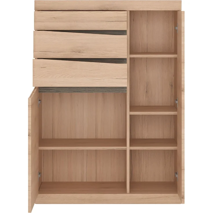 Highboard mit 3 Schubkästen SANFORD-129 in Eiche hell Nb, B/H/T: ca. 86/119,5/40 cm – Bild 6