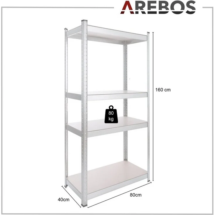 Arebos Schwerlastregal Kellerregal Steckregal Lagerregal 160 x 80 x 40 cm 320 kg, Set 2-tlg. – Bild 3