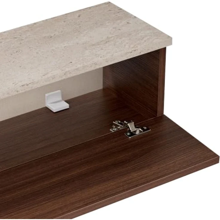 Hanah Home Stilvoller TV-Ständer, 140 cm breit, Travertin- und Walnuss-Finish | 100% melaminbeschichtete Spanplatte, inklusive Wandhalterung | Modernes Design, Tragkraft 35 kg – Bild 4