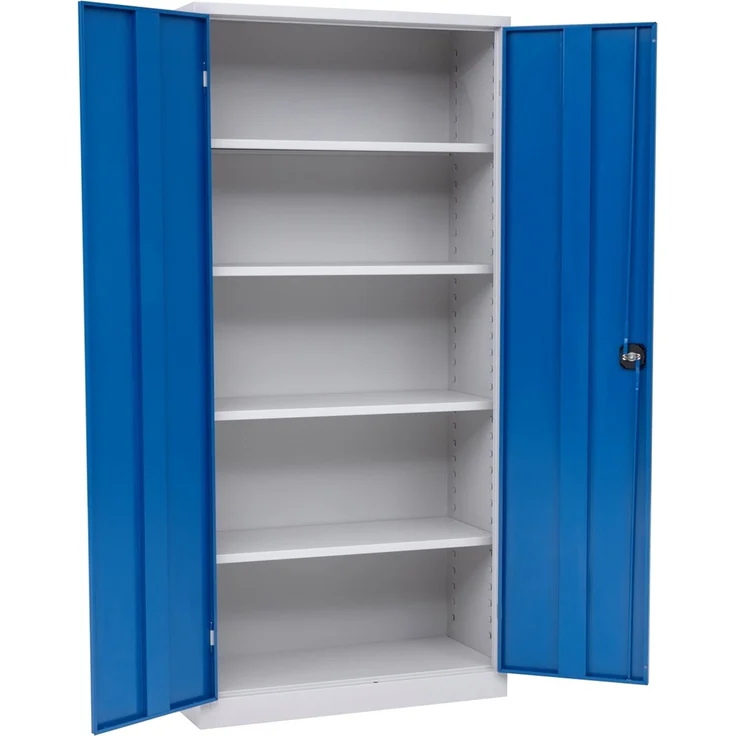 Furni24 Aktenschrank,mit 5 Fächern,fertig montiert,195x92x42cm,Stahlflügeltürschrank,Abschließbarer Spind,blau – Bild 3
