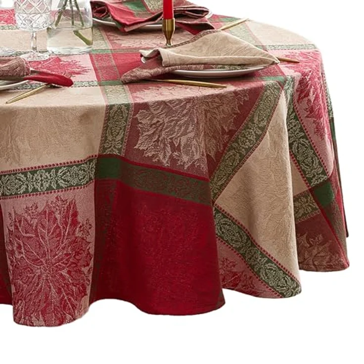 Elrene Home Fashions Prestige Tischdecke, Weihnachtsstern, Jacquard, gewebte Baumwolle, rund, 177,8x177,8 cm – Bild 2