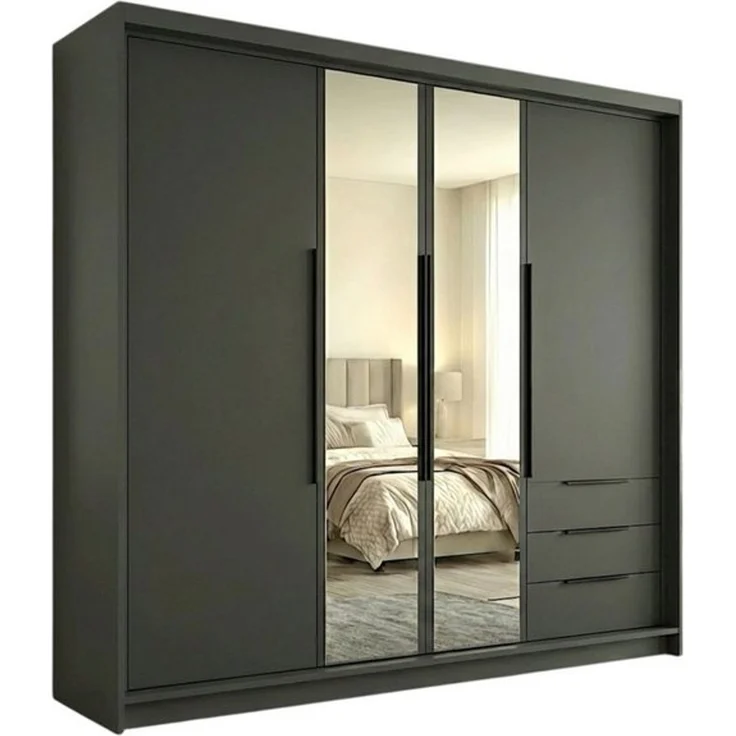 A&J MöbelLand GmbH Drehtürenschrank viertüriger Kleiderschrank mit Schubladen und Metallgriffen. (Geräumiger vier¬türiger Kleiderschrank mit Schubladen und Metallgriffen. Geräumiger Schrank mit einer Breite von 200 cm und Schubladen, ideal zur Aufbewah... – Bild 4