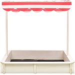 vidaXL Sandkasten mit verstellbarem Dach, Tannenholz natur / rot, 115 x 115 x 115 cm
