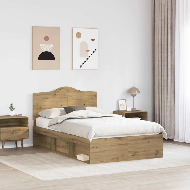 vidaXL Bettrahmen mit Kopfteil Kunsthandwerk Eiche 120 x 200 cm 3413334 – Bild 2