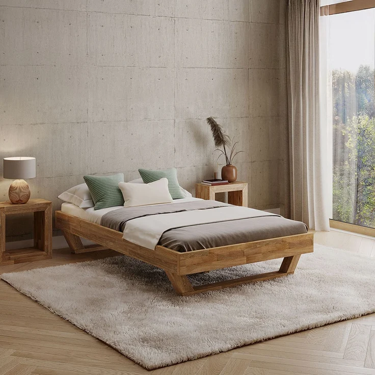skølm 'Nornir' Bett 120x200 cm, Bettgestell, natur geölt, Massivholzbett aus Eiche mit Holzkufen, Doppelbett ohne Bettkopf – Bild 1
