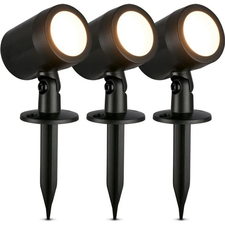 BRILONER - 3er Set LED Strahler Außen mit Stecker, Spritzwasserschutz, warmweiße Lichtfarbe, Außenlampe, Gartenbeleuchtung, Gartenlampen für draußen, Pflanzenlampe, 18x5 cm, Schwarz – Bild 4