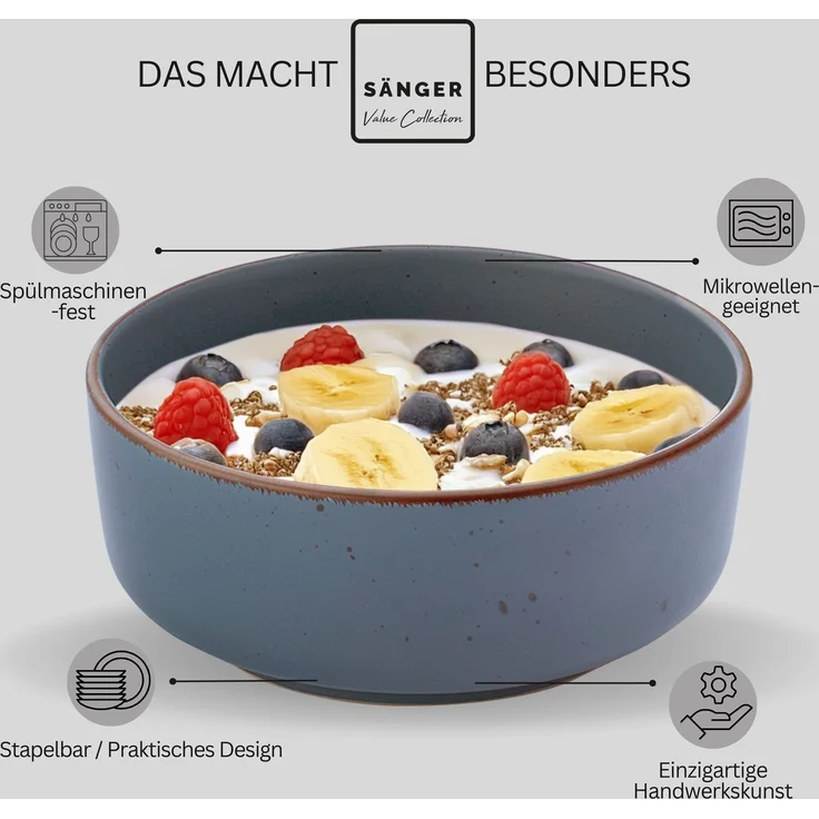 SÄNGER Steingut Schalen Bombay Graphit 4 teilig – Bild 3