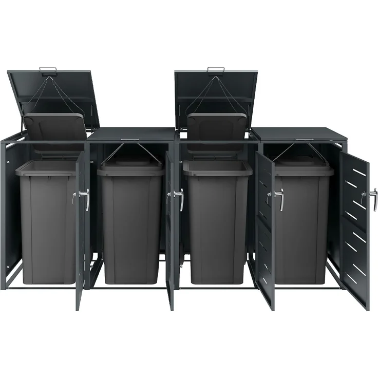 STEELSØN 'Diorus' Mülltonnenbox 4er je 240 Liter, anthrazit, Mülltonnenverkleidung aus Stahl mit Sichtstreifen, wetterfest, 116x80x268 cm, abschließbare Müllbox für 4 Tonnen – Bild 11
