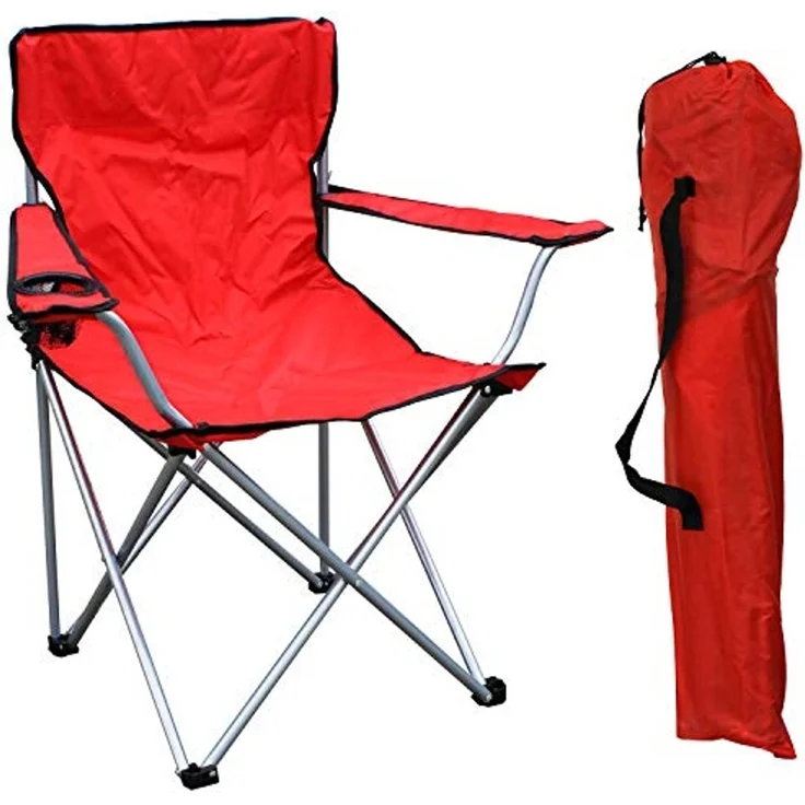 Anglersessel mit Getränkehalter und Tasche Rot belastbar bis 120kg – Bild 2