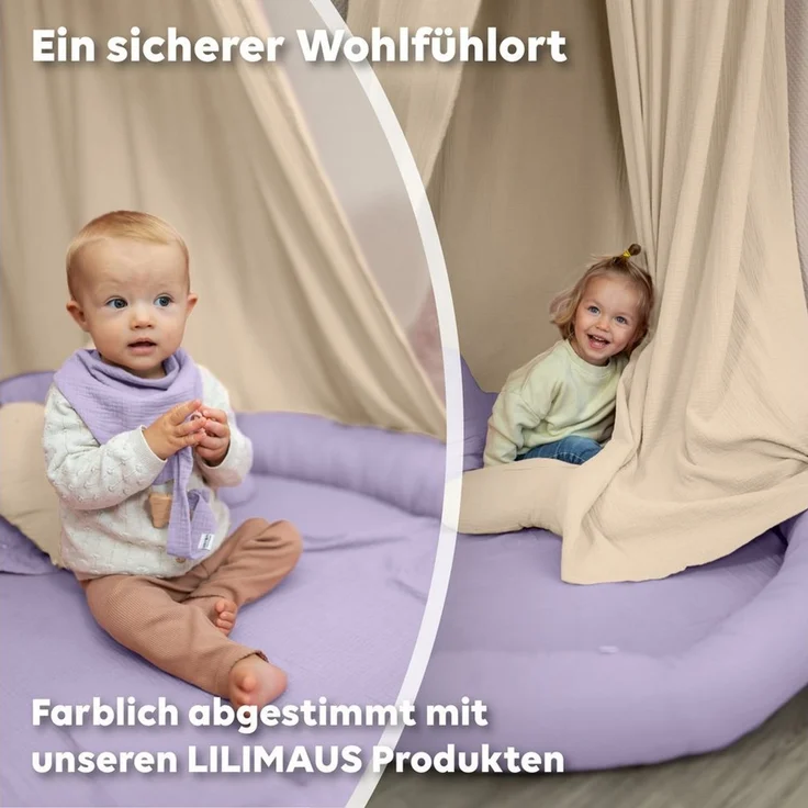 lilimaus Bodenkissen Sitzkissen für Kinder aus Musselin - Spielmatte & Kuschelecke, mit zarter Rüscheneinfassung - zum Lesen, Spielen & Kuscheln – Bild 4