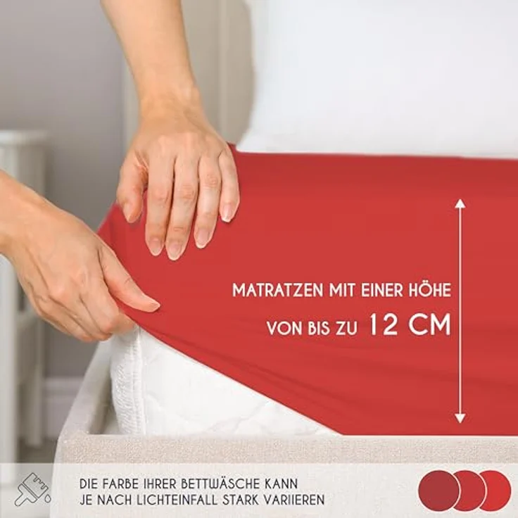 Dreamzie - Spannbettlaken 80x160 cm - Baumwolle Oeko Tex Zertifiziert - Rot - 100% Jersey Spannbetttuch 80x160 – Bild 4