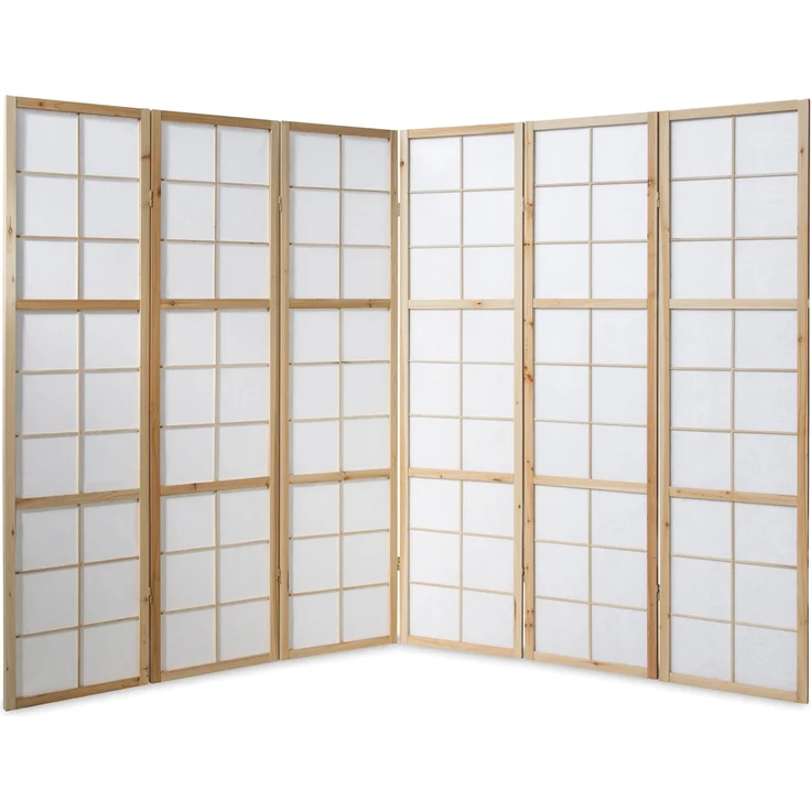 Homestyle4u Paravent 6-tlg., Holz natur / Reispapier weiß, 264x175 cm – Bild 6