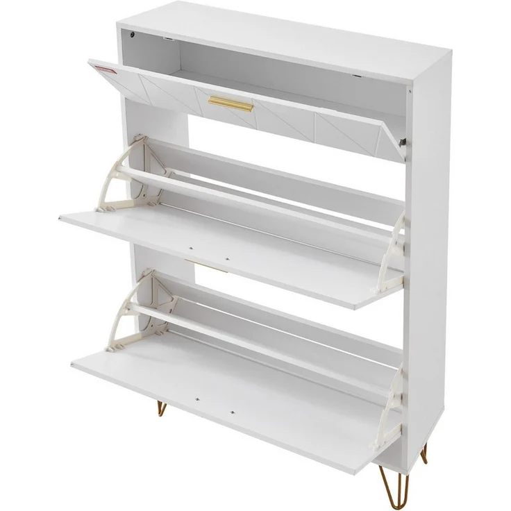 VEVOR Schuhschrank Schuhregal Weiß, 800 x 239 x 1200 mm Schuhkipper mit 3 Klappen – Bild 3