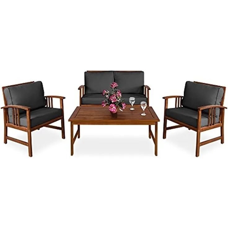 Casaria Lounge Atlas Auflagen Akazienholz aus FSC®-zertifizierter nachhaltiger Waldwirtschaft Sitzgruppe Bank Tisch Gartenmöbel Sitzgarnitur Set Anthrazit