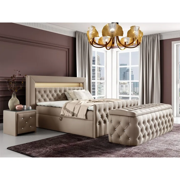 Boxspringbett Schlafzimmerbett SEVRA Nr. 4 180x200cm in Elisa Velvet Beige