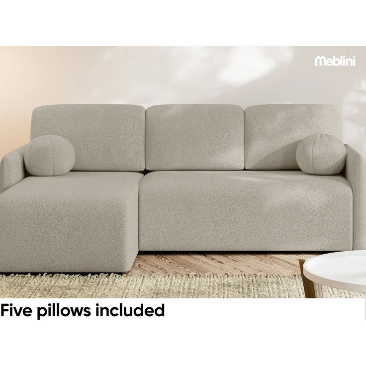 MEBLINI Schlafcouch mit Bettkasten – VESPER – 215x147x94cm – Links - Beige Boucle - Kleines Ecksofa mit Schlaffunktion - Sofa mit Relaxfunktion und Kissen - Kleine Couch L-Form – Eckcouch – Bild 6