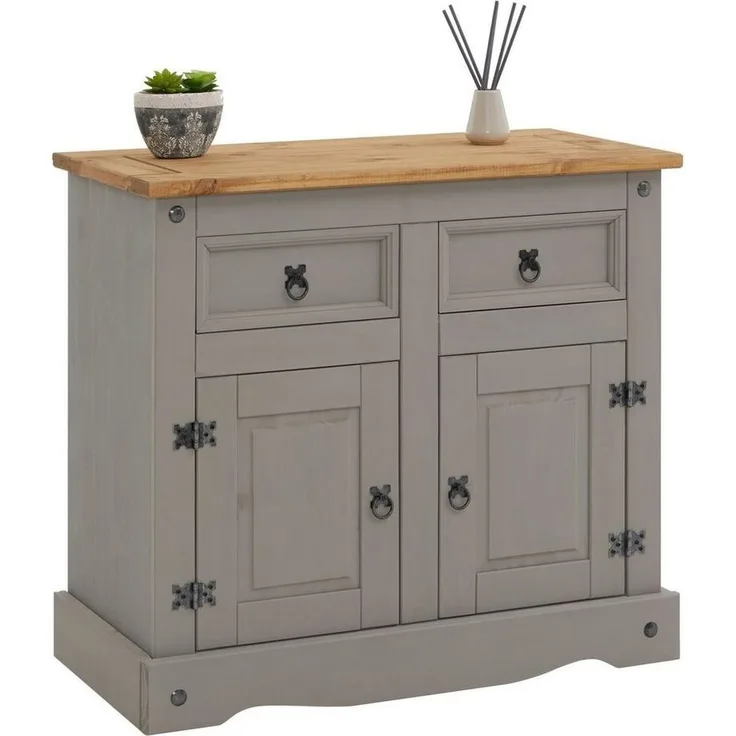 CARO-Möbel Sideboard Ramon im Mexiko Stil Kommode Kiefer massiv mit 2 Schubladen und 2 Türen, grau/braun