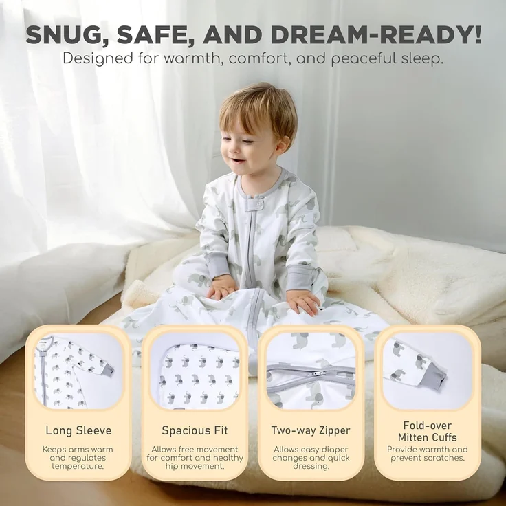 Mama Cheetah Baby Schlafsack mit Ärmeln, 0.5 TOG Bio-Baumwolle Wearable Blanket und Zwei-Wege-Reißverschluss, Swaddle Transition Long Sleeve Sleep Sack für Neugeborene to Kleinkind, 6-12 Monate – Bild 4