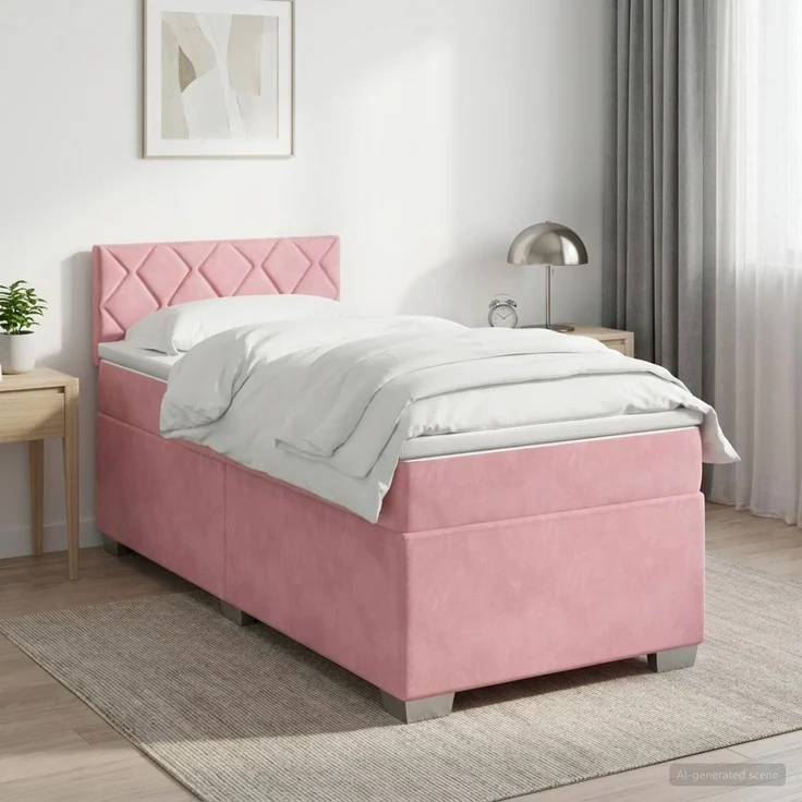 vidaXL Boxspringbett mit Matratze mit Kopfteil Rosa 100 x 200 cm Samt 3450667 – Bild 1