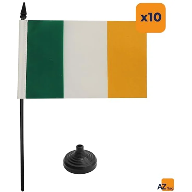 AZ FLAG - 10 Stück irische Tischflagge – 15 x 10 cm – 10 Mini-Flaggen irische Büroflaggen aus 100% Polyester mit 25 cm Fahne und Sockel aus schwarzem Kunststoff – Bild 4
