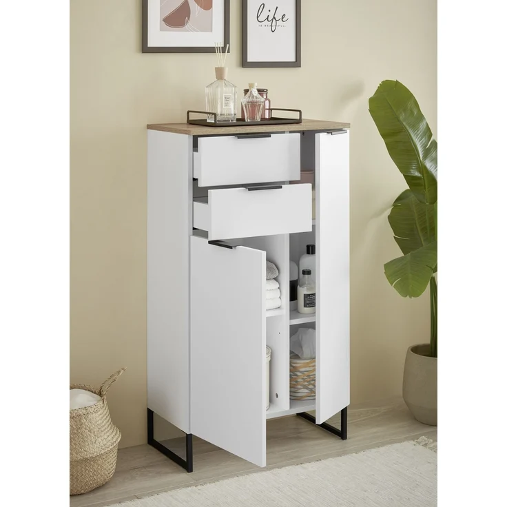 Badezimmer-Set >Denver< (4-tlg.) in weiß matt / Evoke Eiche Dekor - 200x195x35 (BxHxT) – Bild 6