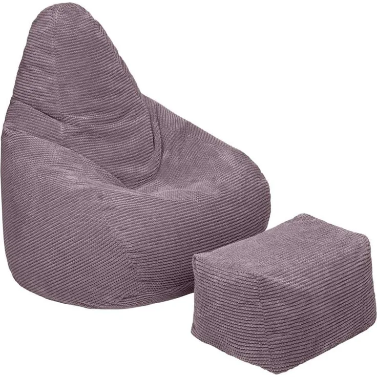 Loft 25 Sitzsack mit Rückenlehne für Erwachsene | Cordstoff, Innenfutter | Ergonomisches Design zur Unterstützung der Körperhaltung (Mink, Sitzsack + Fußhocker)